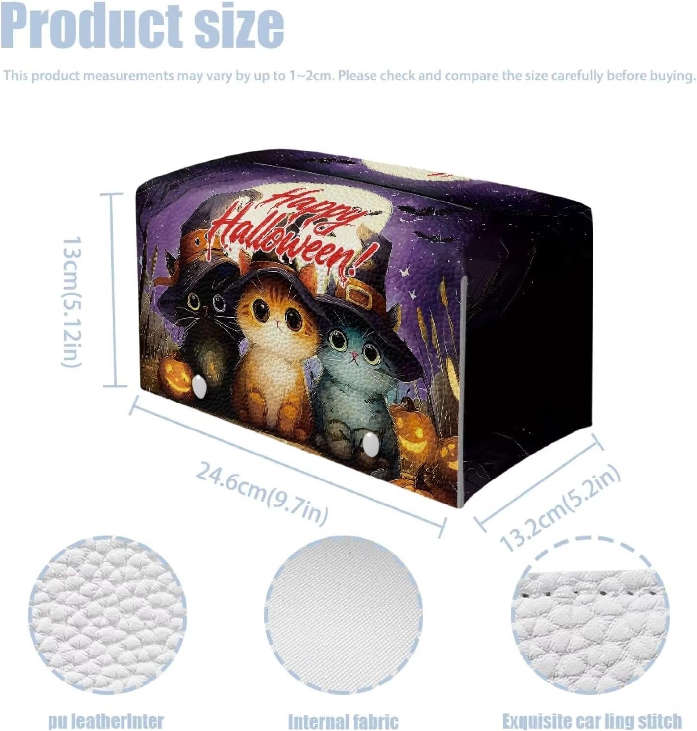 Happy Halloween Tissue Box Cover Holiday Home Decor Cute Cat Tissue Box Holder Modern Home Decor Facial Paper Organizer Holder for Office Bedroom Car Bathroom