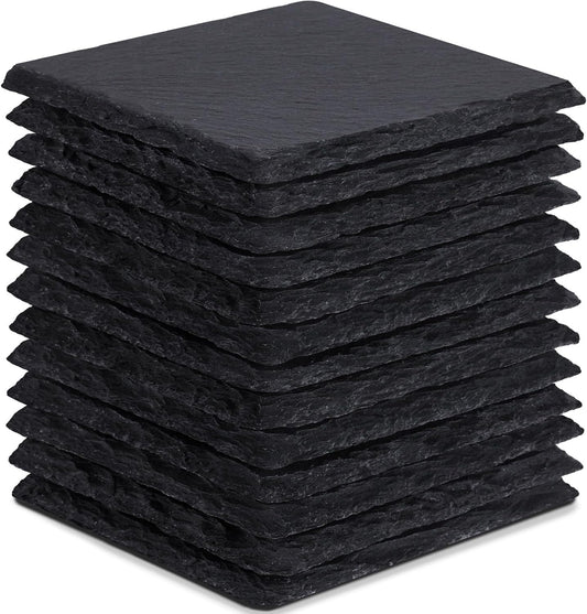 13 Pieces Slate Drink Coasters, GOH DODD 4 Inch Black Coasters Stone Coaster Set, Laser Engraving Blanks with Anti-Scratch Bottom for Home Office Kitchen Housewarming Gifts Wedding Party, Square