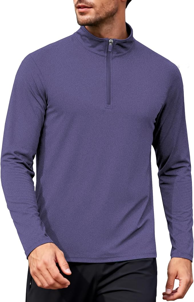 Mens Long Sleeve Shirts Quarter Zip Pullover UPF 50+ Sun Protection Wicking by AGVNG