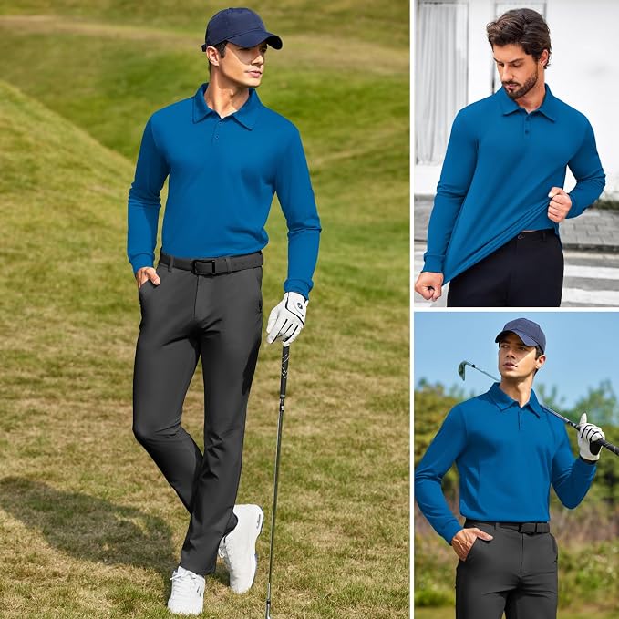 Deyeek Men's Polo Shirts Long Sleeve Golf Polo Shirts - Image 2