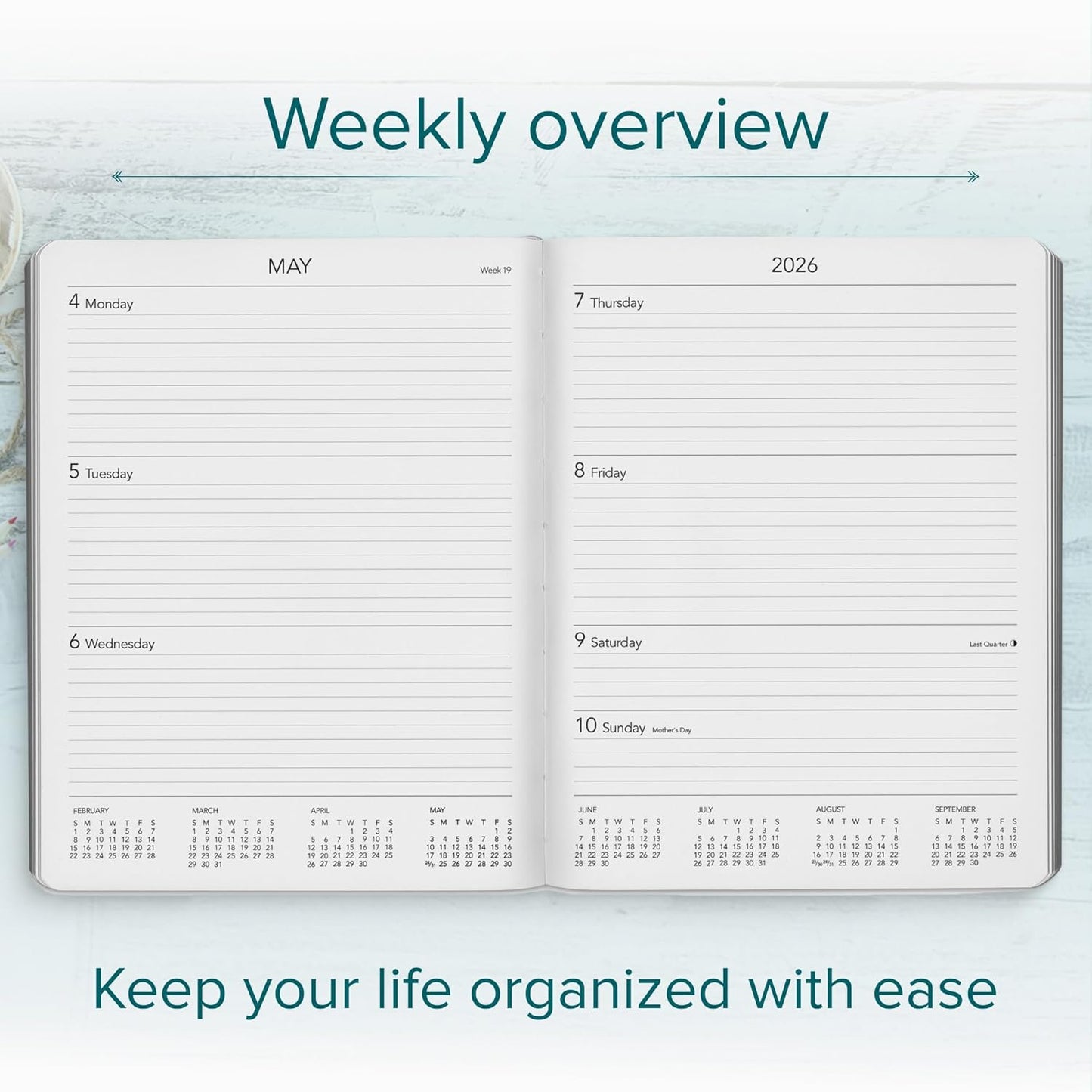 Harbor Large Weekly Monthly Planner 2025-2026 - Calendar Planner and Notebook, Durable Faux Leather, 192 Pages, Softcover & Book Bound - Cambridge Black - 9.75 x 7.5 "
