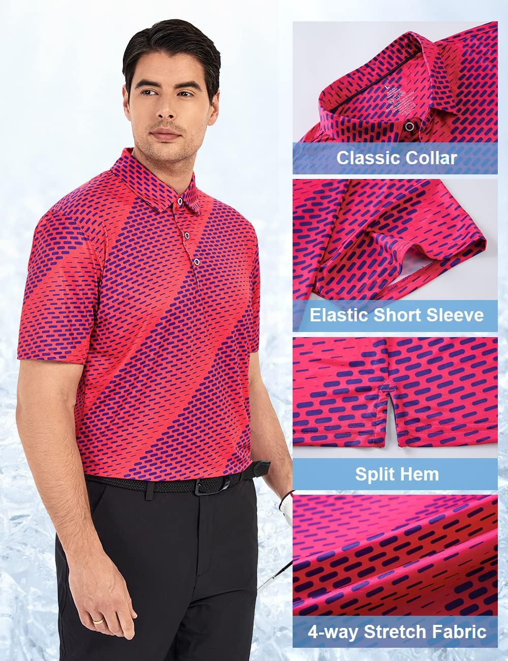 Hodaweisolp Golf Shirts for Men Dry Fit Print Moisture Wicking Performance Short Sleeve Polo Shirt