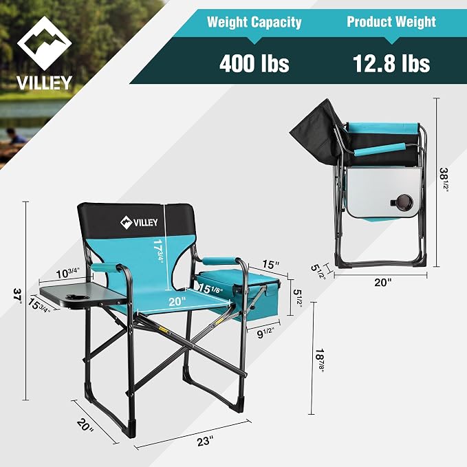 VILLEY Heavy Duty Directors Chair, Folding Camping Chairs, - Image 3