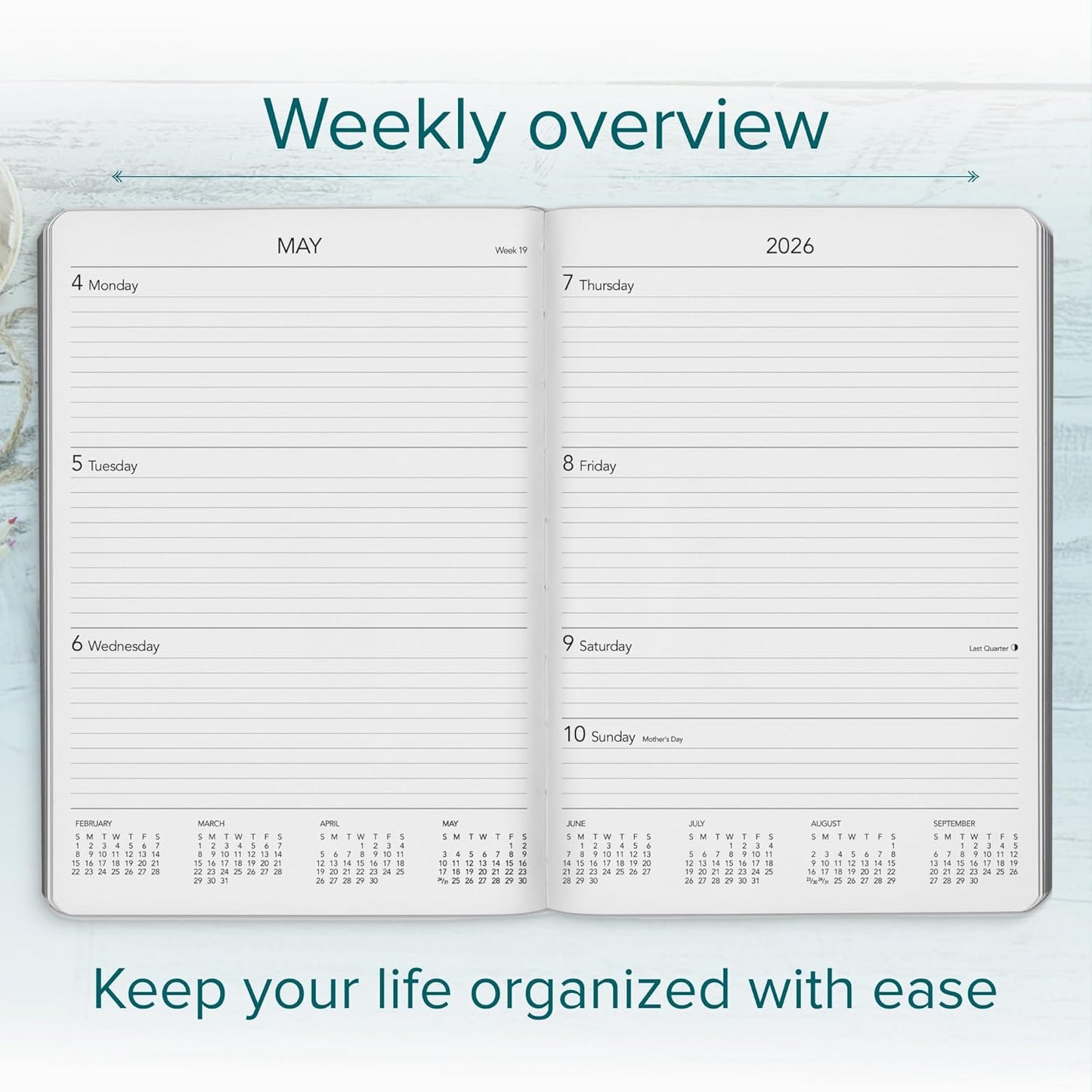 Harbor Desk Weekly Monthly Planner 2025-2026 - Calendar Planner and Notebook, Durable Faux Leather, 192 Pages, Softcover & Book Bound - Leida Navy - 8x5.5"