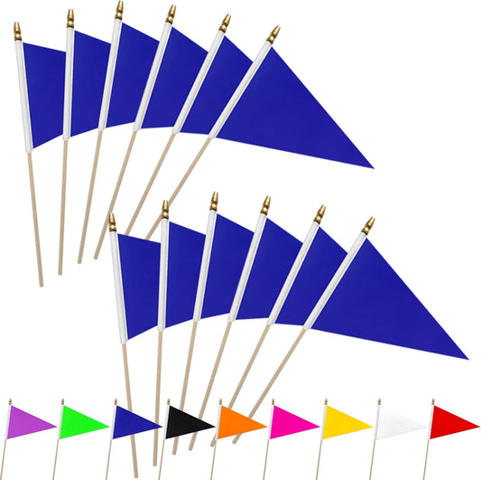 20 Pack Solid Color Blue Blank Pennant Flags on Wood Stick Small Mini Plain DIY Graffiti Flags,Decorations for Parades,Grand Opening,Kids Birthday,Sports Clubs,5x8 Inch