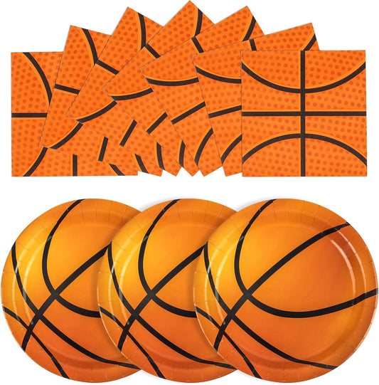 40PCS Basketball Paper Plates and Napkins Party Supplies, Disposable Basketball Party Plates and Napkins Tableware Set for Kids Basketball Birthday Party Decorations Serves 20 Guests