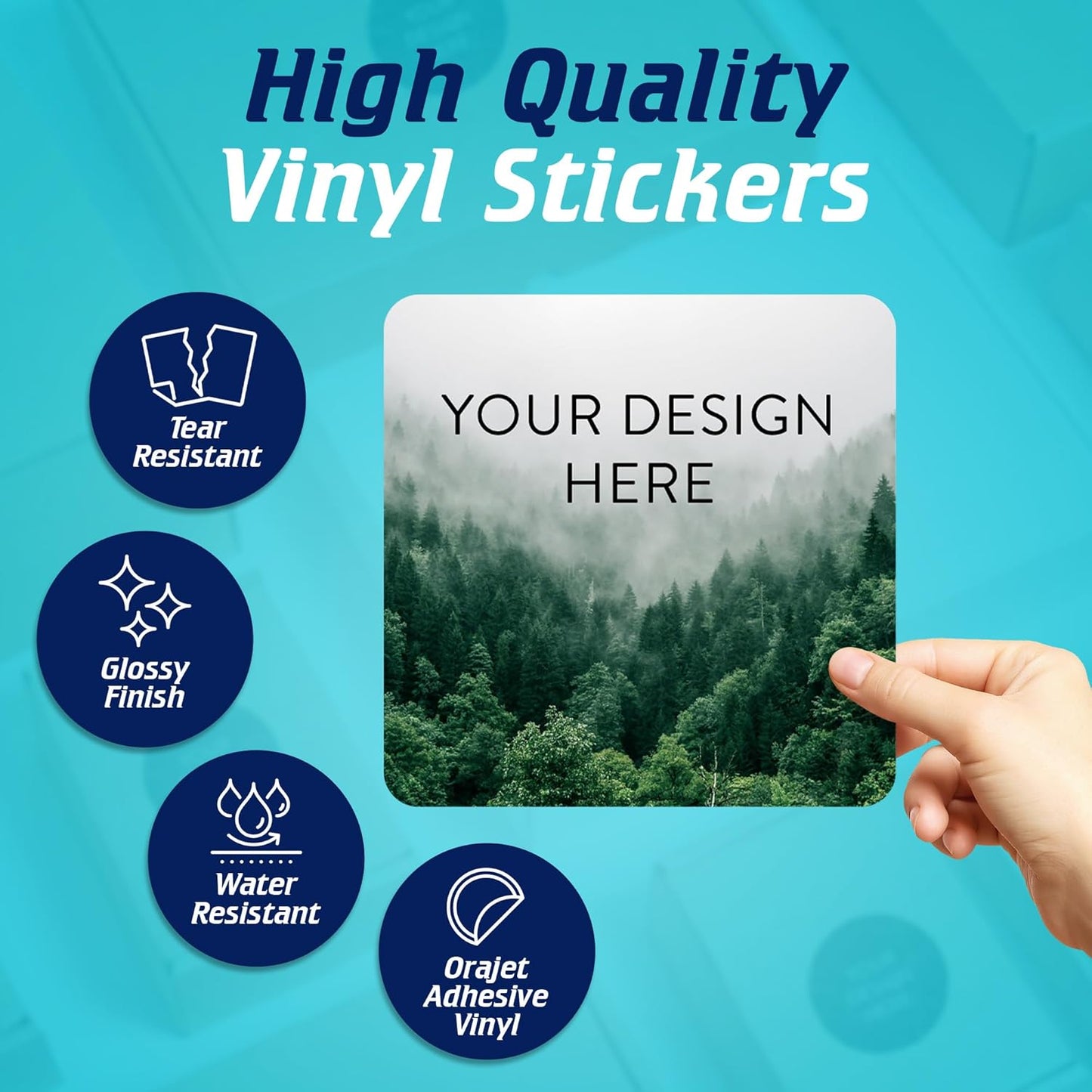 100 Custom Vinyl Stickers - Upload Your own Image, Text, Design, Logo - Personalized Logo Labels for Handmade, Packaging, Bottle, Jars, Candle, Brand Stickers (Foggy Valley, 6x6 Square)