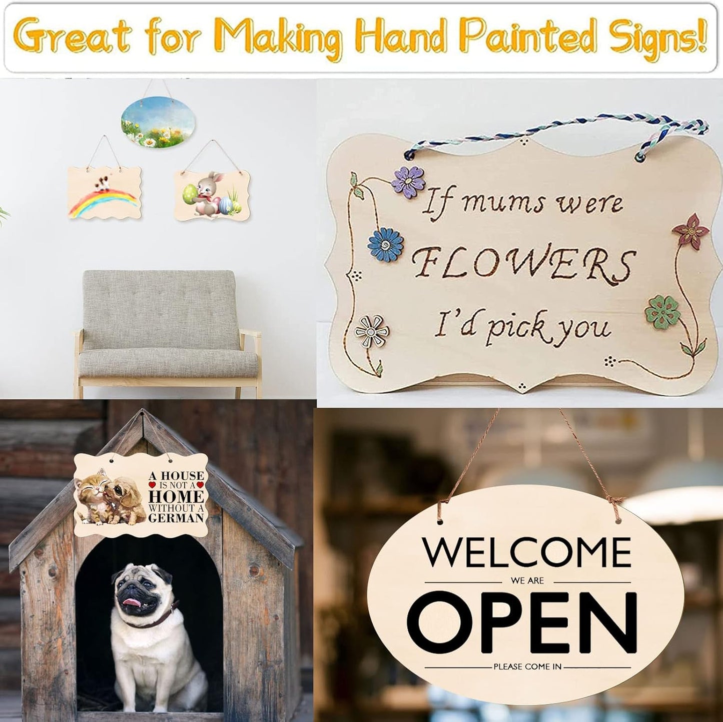 12Pcs Unfinished Wood Crafts, Rectangle-Shaped Wood Plaques for Carfts, Door Hanger, Burning, Painting, DIY Wooden Sign Crafts Holiday Christmas Thanksgiving Day Home Decor, 8.8 x 5.7 Inches