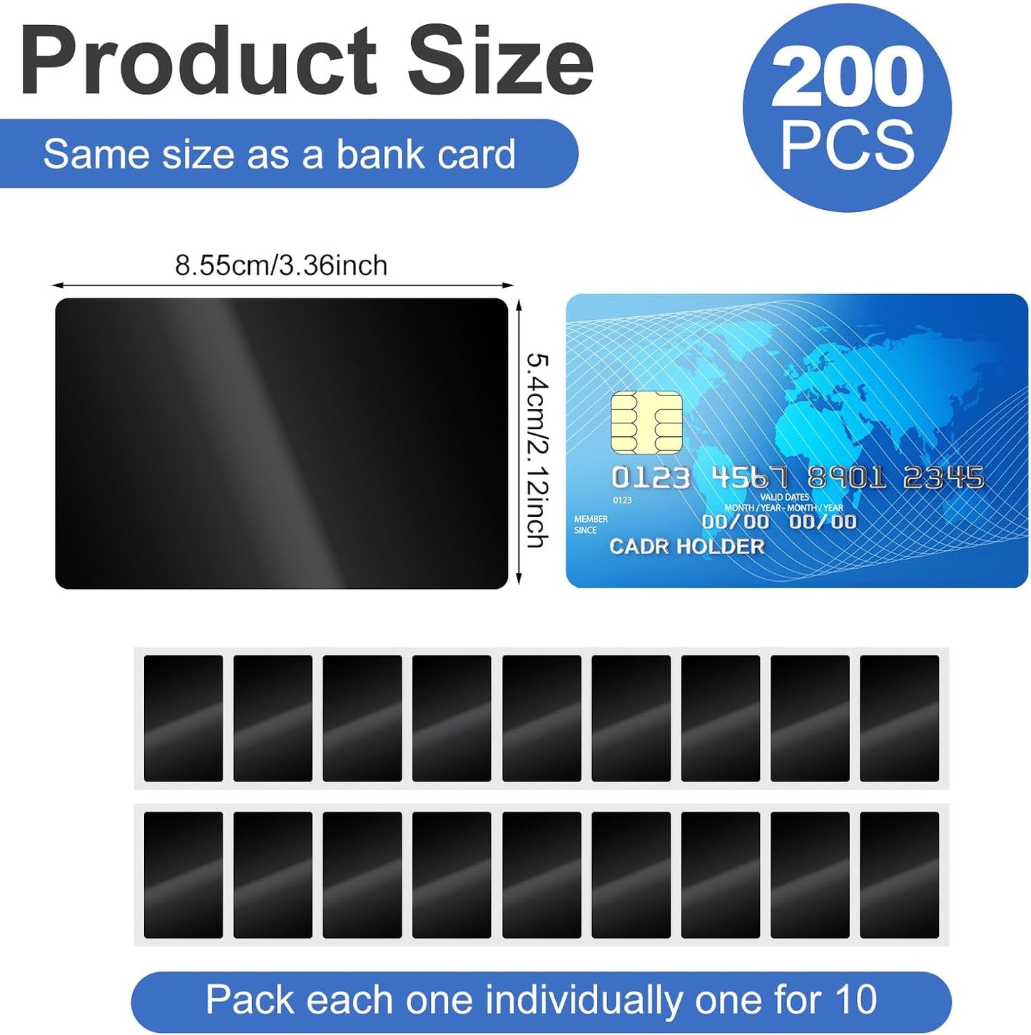 200 Pcs NFC Card Rewritable NTAG 215 Blank PVC Cards Programmable NFC Business Black Card Chip Byte Tag Work with All App Plastic ID Tags for ID Badge Credit Cards Identification