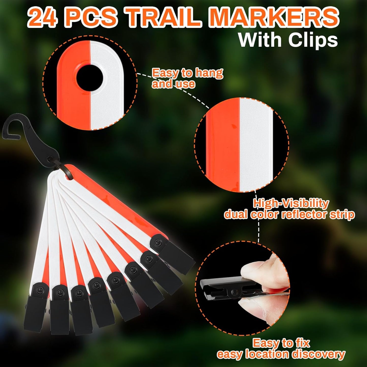 24/48/72/96/120 Pcs Trail Markers for Hunting Reflective Trail Markers High Visibility Glow Tree Reflector Tags with Clip for Tree Stand Hunting Hiking Camping