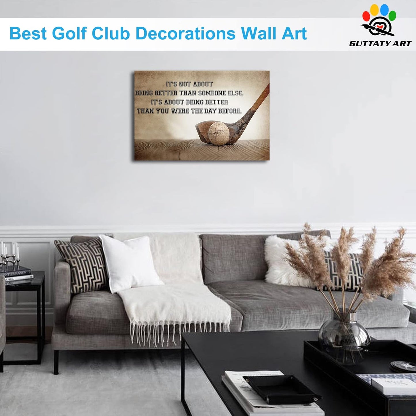 Inspirational Canvas Wall Art, Golf Clubs Wall Art Painting Prints for Living Room Wall Decor, Motivational Quotes Poster Picture for Bedroom Decor, Framed Artwork for Office Home Decor 12x18 Inches