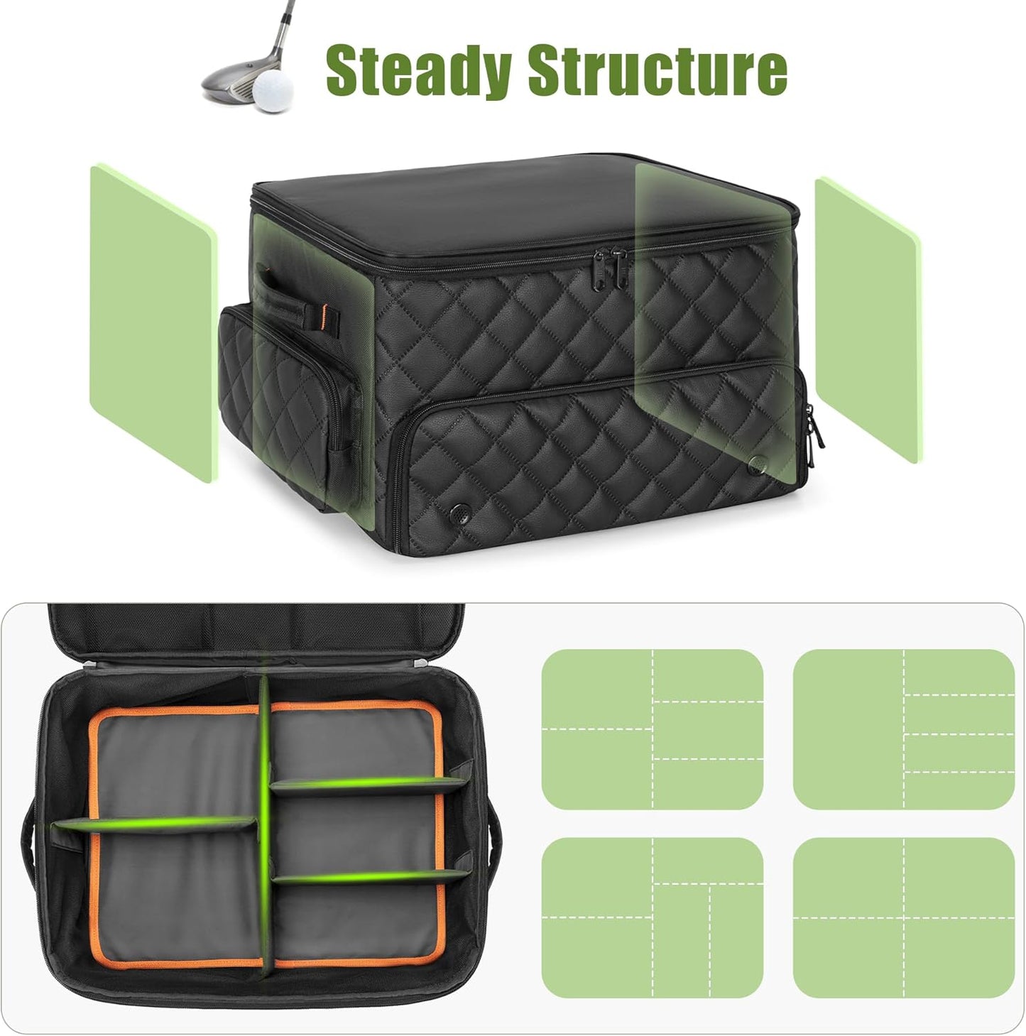 2 Layer Golf Trunk Organizer, Golf Car Storage Organizer with Individual Ventilated Compartment for 2 Pairs Shoes, Golf Car Locker for Balls, Clothes, Tees, Gloves, Accessories