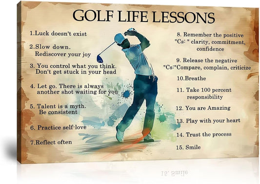 Golf Wall Decor Life Lessons Inspirational Quote Pictures Vintage Poster Motivational Painting Prints Artwork for Living Room Office Club Bedroom Home Decorations Framed Ready to Hang (28 x 44 inch)