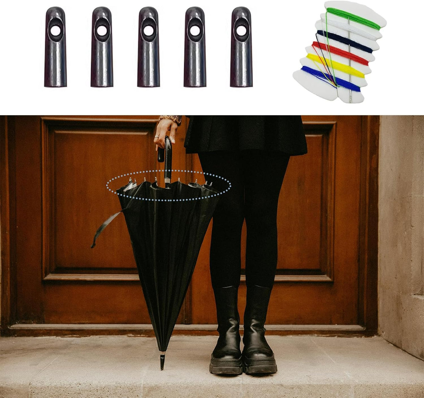 20 Pcs Umbrella Tail Replacement Beads, Umbrella Repair Kit with 2 Set Needles Threads, Metal Folding Umbrella Tips Parts for Patio Umbrellas Golf Umbrella Repairs (Hole 3.8mm)