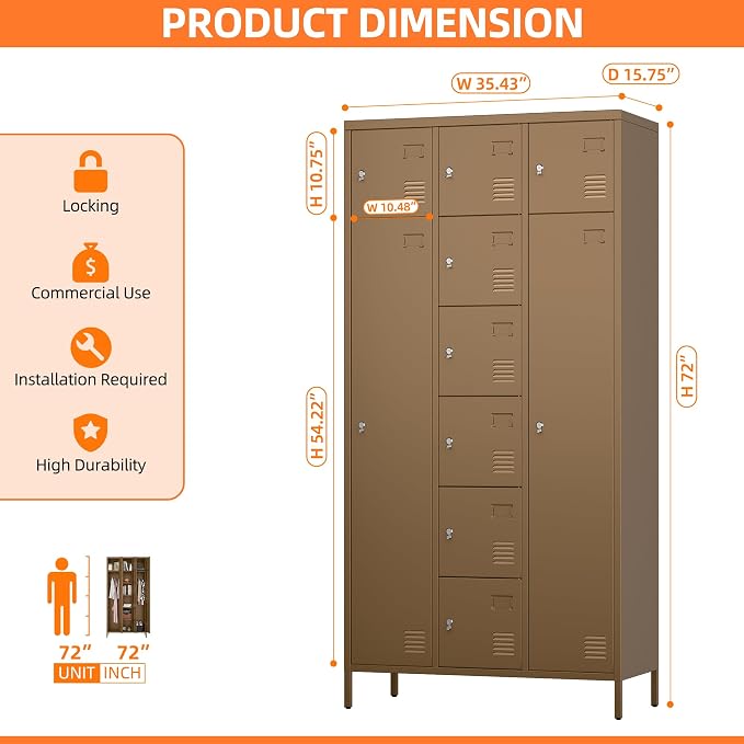 METAN Metal Locker for School Office Gym Bedroom, 10 Doors Steel Storage Locker - Image 3