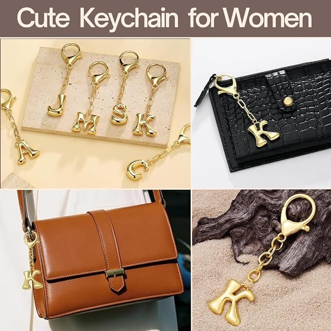 Bubble Gold Letter Bag Charms for Women, Cute Initial Keychain for Handbags - Image 2