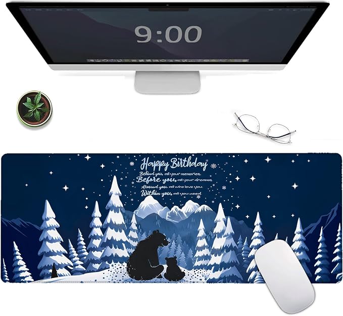 Happy Birthday Large Gaming Mouse Pad, Bear Mountain Desk Mat, 31.5x11.8x0.12in by Unknown