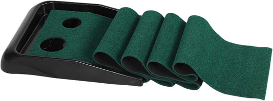 Golf Putting Trainer Mat Foldable Indoor Outdoor Practice Green Fairway Pad with Automatic Ball Return Slope for Home Office Balcony Grass 2.5M Length Flocking Blanket Material