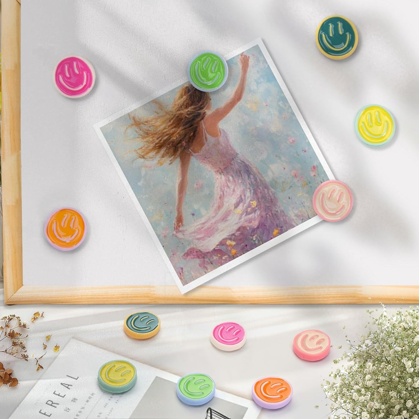 12Pcs Fridge Magnet, Cute Magnets Refrigerator, 6 Colors Resin Smile Face Decorative Magnet, Colorful Cute Magnets for Whiteboard Locker Cabinet for Fridge Classroom Kitchen Office