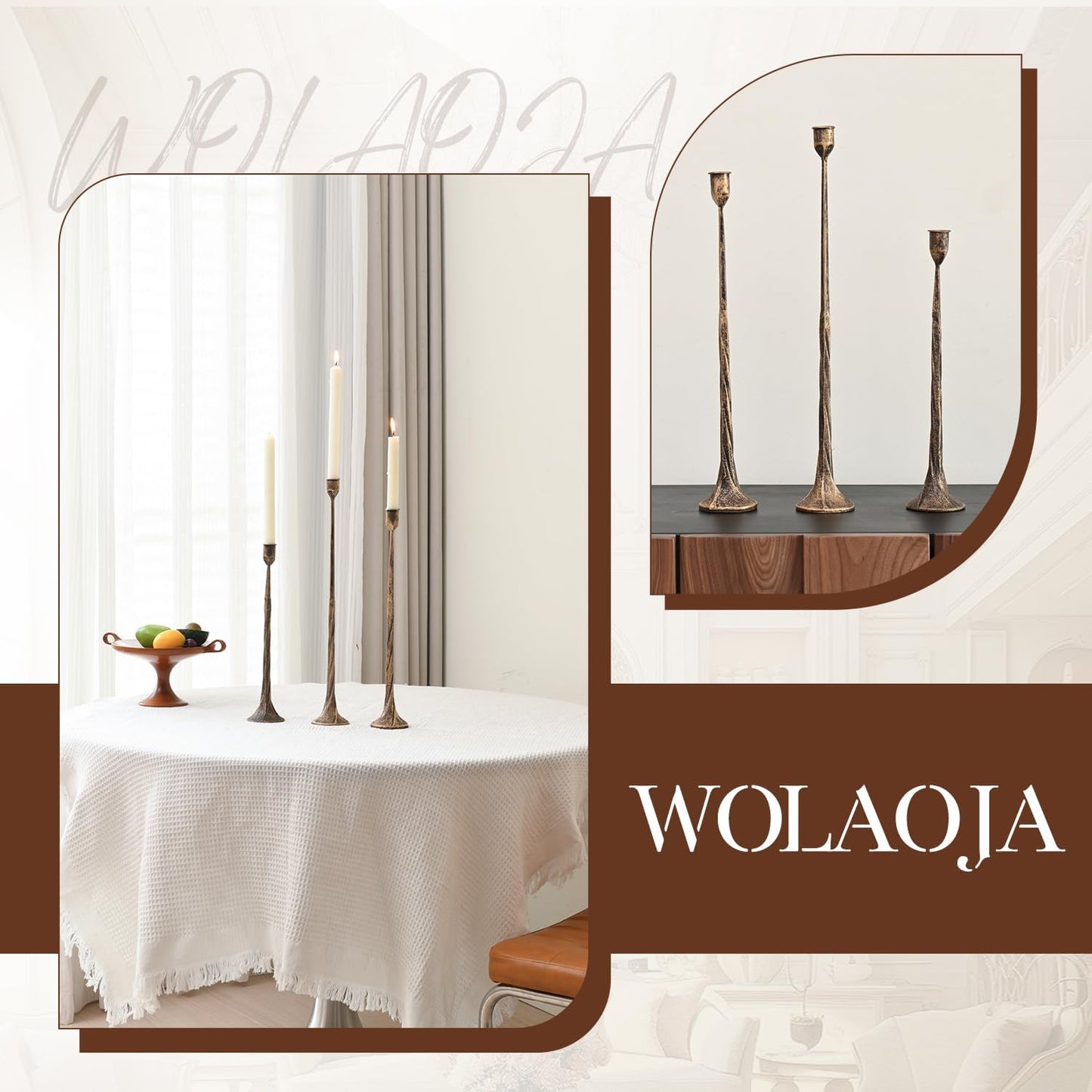 Iron Antique Gold Candlestick Holders, Set of 3 Candle Stick Holders,Fits 3/4 inch Thick Candle&Led Candles, Vintage Modern Decorative Centerpiece for Dining Table Centerpiece, Wedding, Party Decor