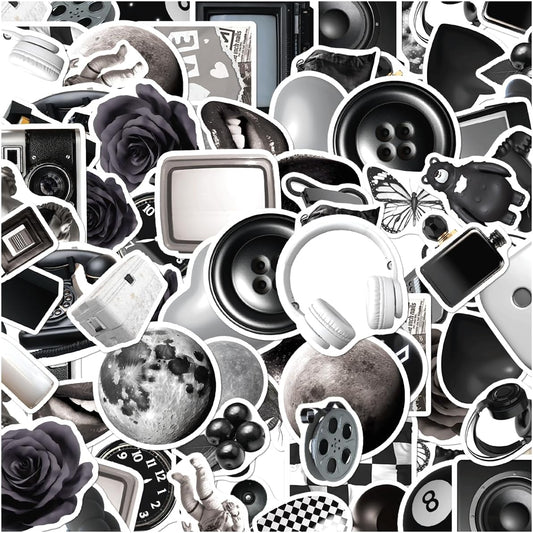 Black and White Aesthetic Retro Camera Moon Roses Vinyl Stickers Pack 50pcs for Laptop Skateboard Water Bottle Phone Case Decoration Kids Teens Adults Car Bike