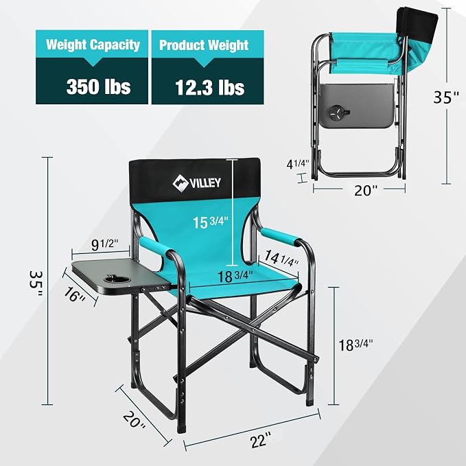 VILLEY Heavy Duty Directors Chair, Folding Camping Chairs, Portable Foldable - Image 3