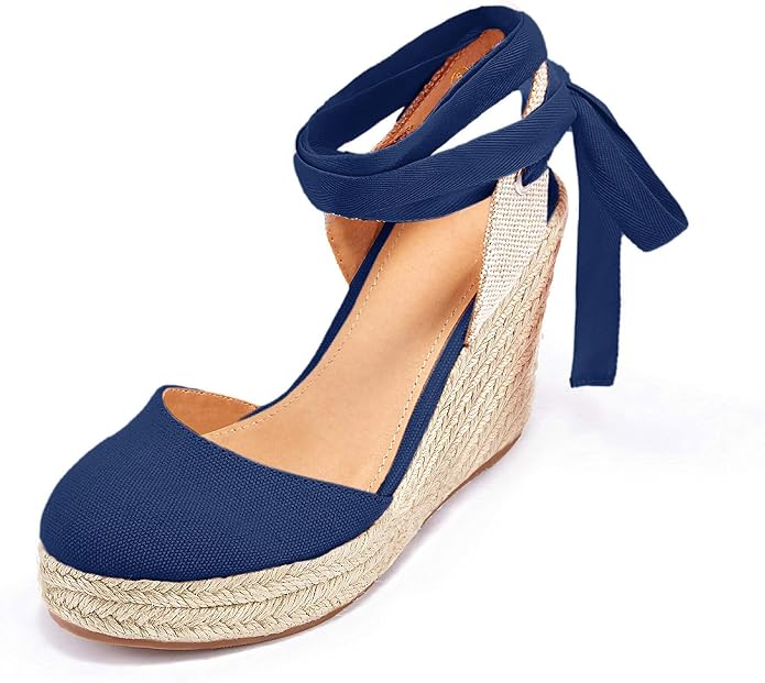 FISACE Womens Summer Espadrille Heel Platform Wedge Sandals Ankle Buckle Strap - Image 5