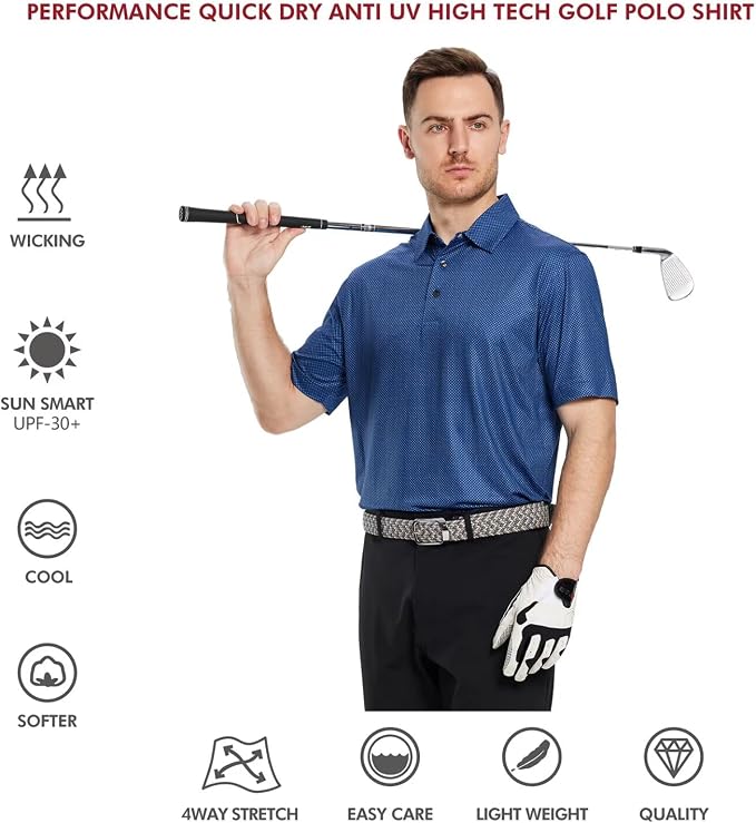 Golf Shirts for Men Dry Fit Short Sleeve Print Performance Moisture Wicking - Image 5