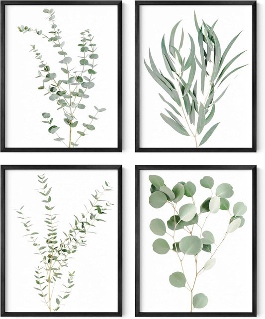HAUS AND HUES Botanical Prints - Set of 4 Plant Pictures Wall Art - Eucalyptus Wall Decor - Black Aluminum Frame, 11x14