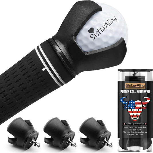 3-Prong Golf Ball Retriever Grabber Pick Up,Back Saver Claw Put On Putter Grip,Suction Cup Ball Grabber,Sucker for Golf Screws Tool