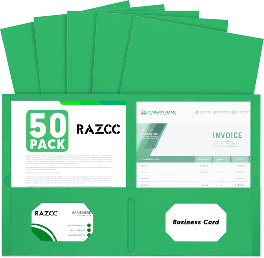 50 Pack 2 Pocket Folders - Letter Size, Green