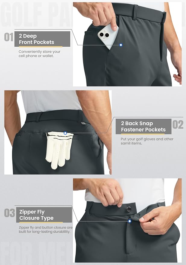 Soothfeel Men's Fleece Lined Pants 30"/32"/34" Golf Work Dress Pants Casual - Image 4