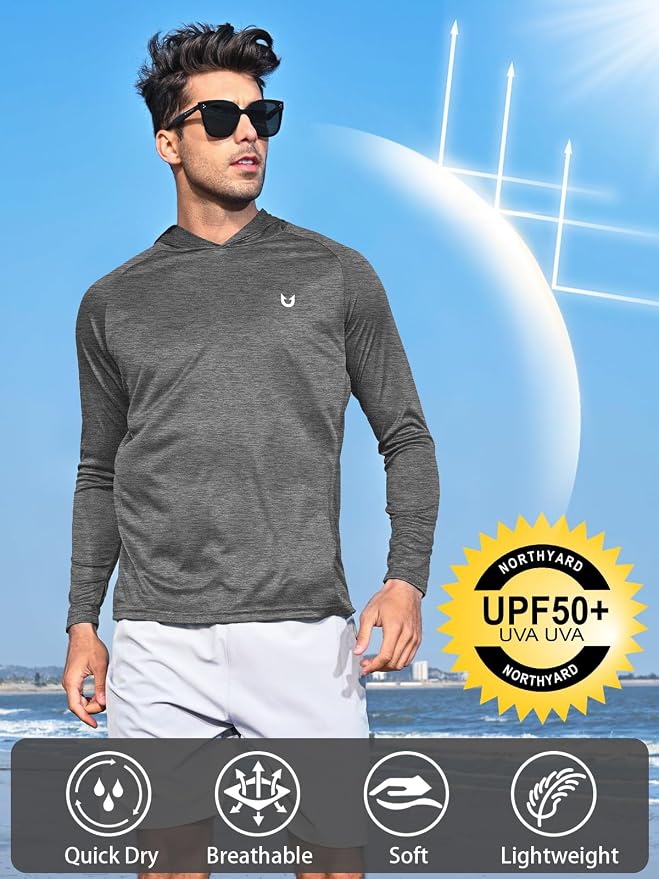 NORTHYARD Men's UPF 50+ Hoodie Shirts Long Sleeve Sun Protection Fishing Swim - Image 2