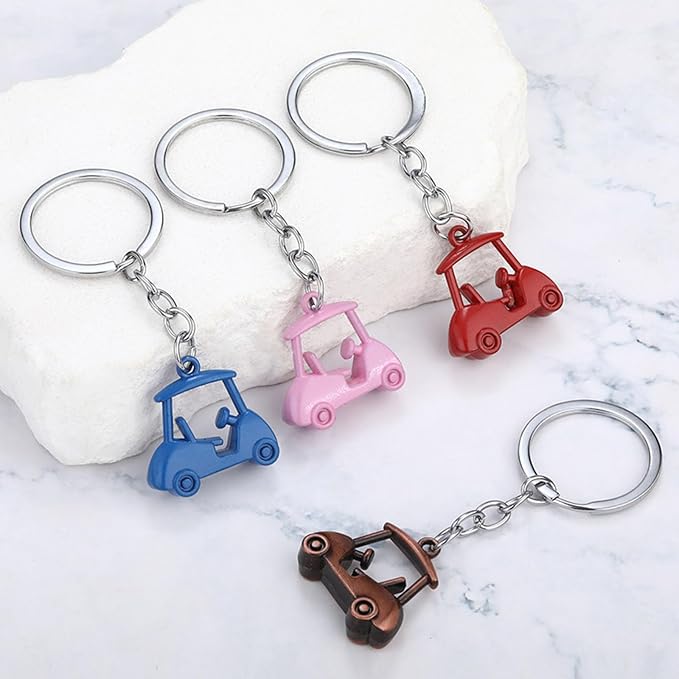 Pack Of 2 Zincs Alloy Realistic Golf Cart Keychains Golf Themed Holder - Image 7