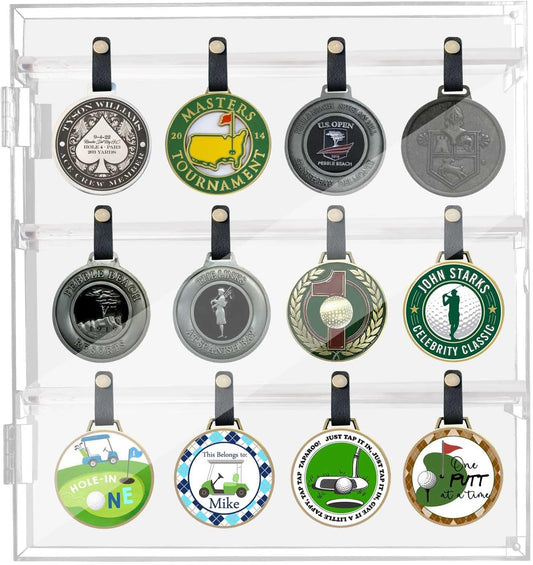 Acrylic Golf Bag Tag Collection Display Case, Clear Golf Bag Wall Mount, UV Protection Golf Ball Holder for Bag, Display Cases for Collectibles with Mirrored, Holds 40 Bag Tags Tabletop Display