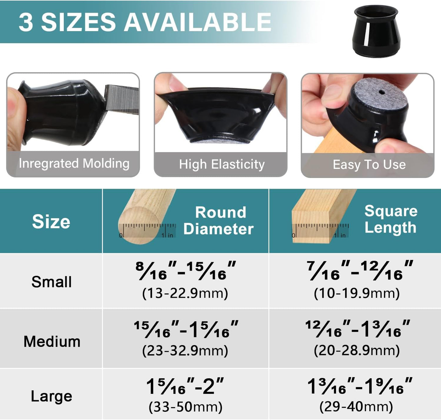 24 Pcs Chair Leg Floor Protectors Round, Silicone Felt Furniture Leg Pads Caps Covers for Hardwood Floors (Fit 15/16" to 1-5/16")