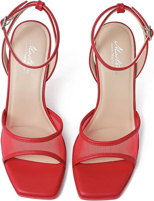 Mostrin Strappy Heels for Women Square Open Toe Lace Up Heeled Sandals Ankle - Image 3
