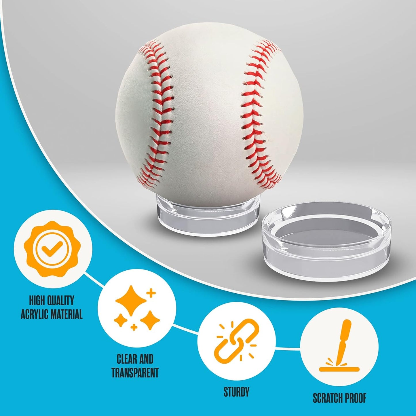 Houseables Baseball Holder, Baseball Stand, Ball Holder, Ball Stand, Acrylic Sphere Display, Egg Display, for Crystal, Rock, Marble, Golf, Softball, Round, Plastic Ring,12 Pack, Clear, 1.75" x 0.6"