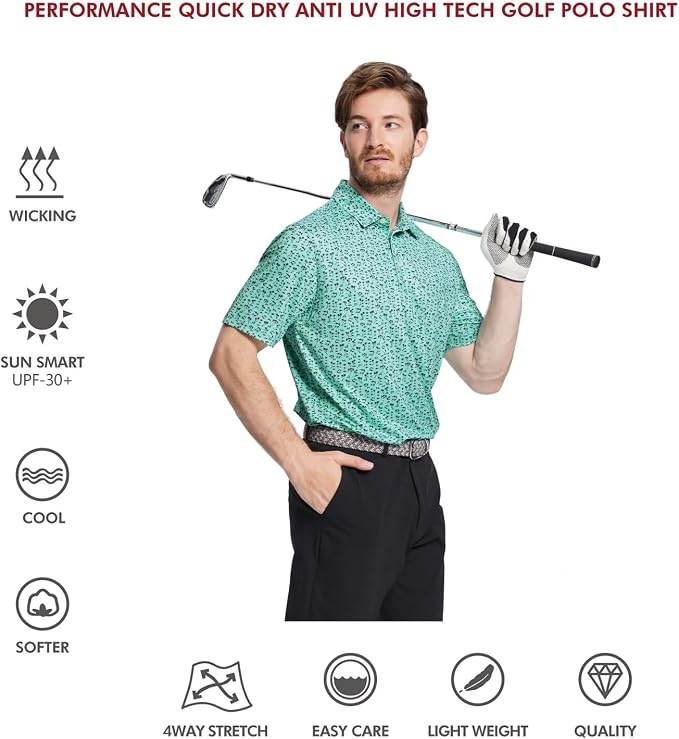 Golf Shirts for Men Dry Fit Short Sleeve Print Performance Moisture Wicking - Image 5