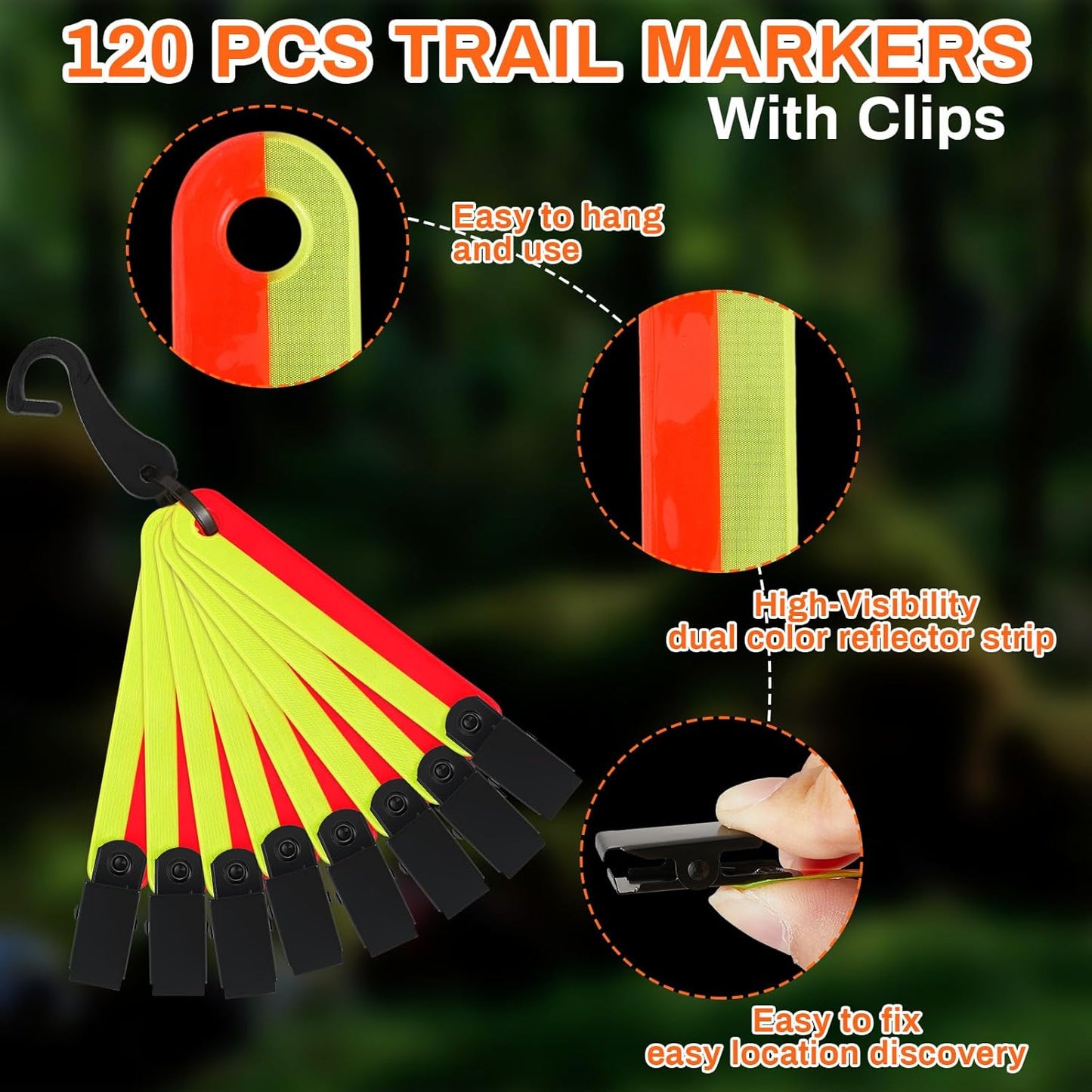 24/48/72/96/120 Pcs Trail Markers for Hunting Reflective Trail Markers High Visibility Glow Tree Reflector Tags with Clip for Tree Stand Hunting Hiking Camping