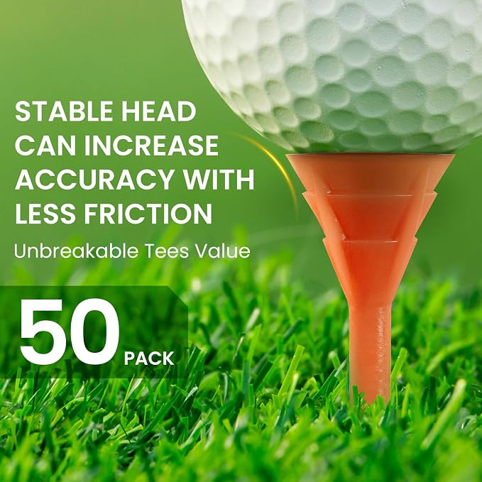 FINGER TEN Unbreakable Golf Tees Plastic 3 1/4 inch Value 50/100 Pack, Low - Image 2