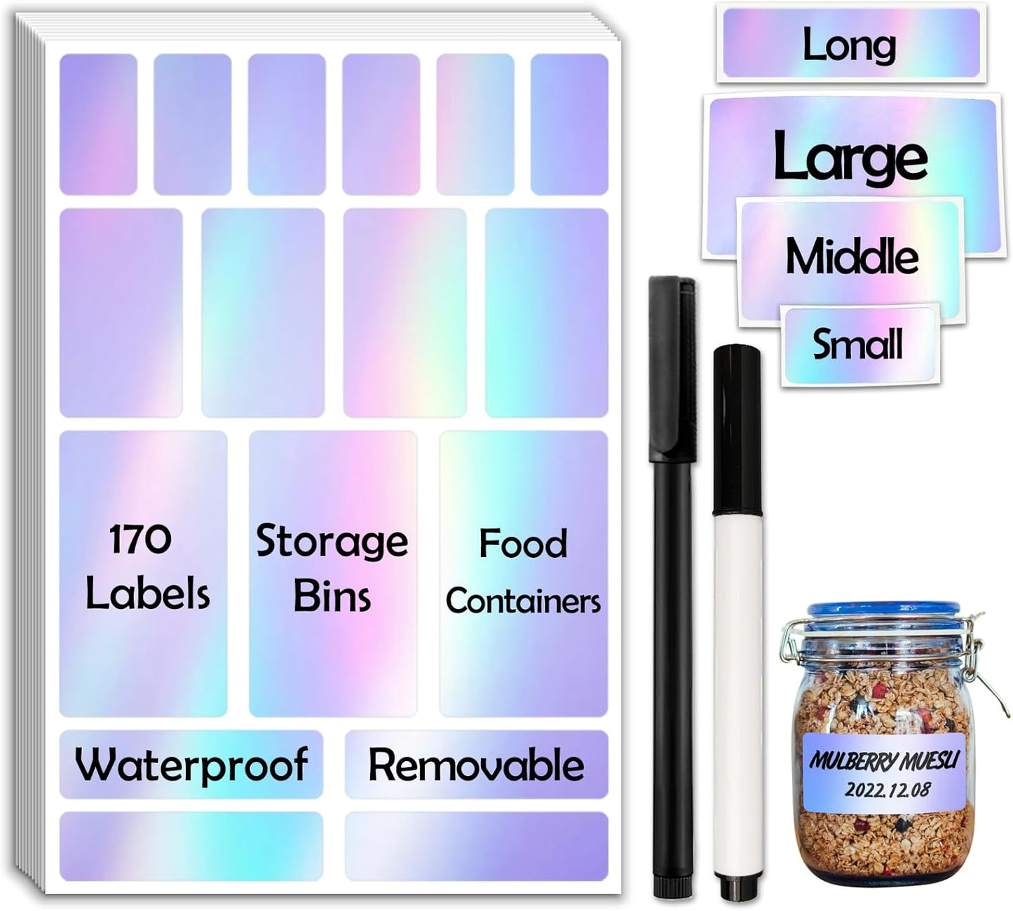 170Pcs Laser Removable Labels for Jars,for Storage Bins,for Food Containers with 2 Liquid Chalk Marker(Laser)