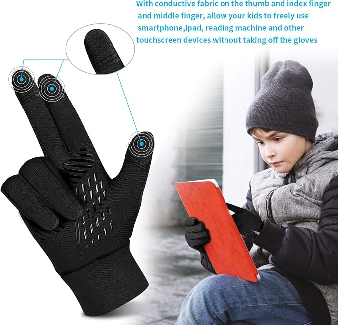 Kids Winter Gloves Back Water Repellent Touchscreen Warm Fleece Anti-Slip - Image 4
