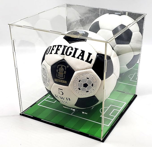 Soccer Ball Acrylic Display Case Box Gold Mirror Field Showcase Shoes UV by GarrDesign