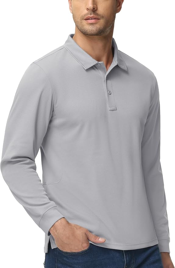 MAGCOMSEN Men's Polo Shirts 3 Button Quick Dry Performance Long Sleeve Tactical - Image 6