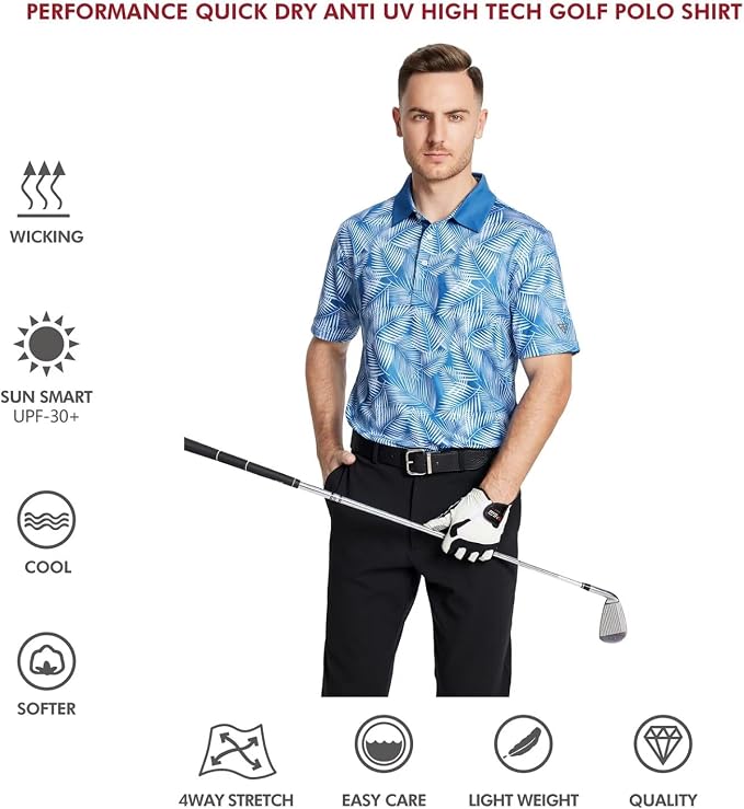 Golf Shirts for Men Dry Fit Short Sleeve Print Performance Moisture Wicking - Image 5