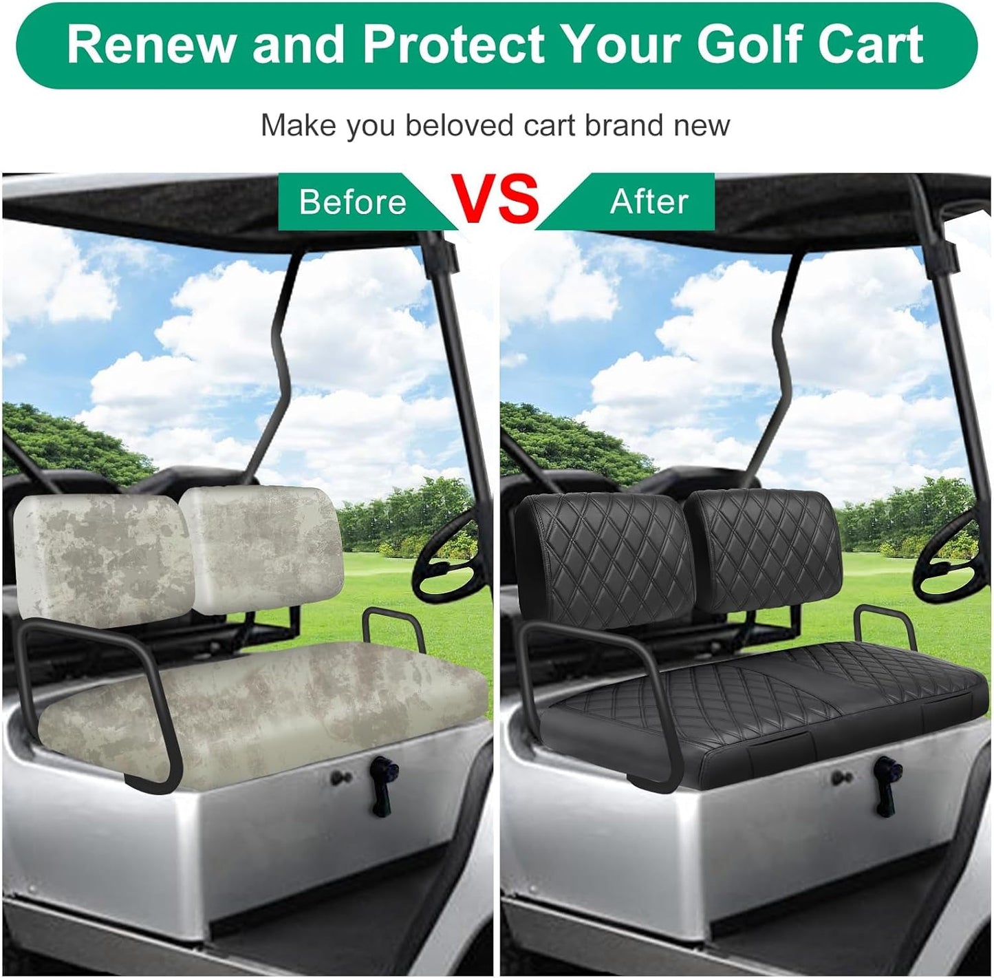 iLSKW Golf Cart Seat Covers for Yamaha G22 G8 G9 G16 G19 G2 Seat Cover OEM Front, Thinck Vinyl Leather with Convex Diamond Texure, Full Wrap-Around Design of Yamaha G22 Golf Cart Front Seat Cover