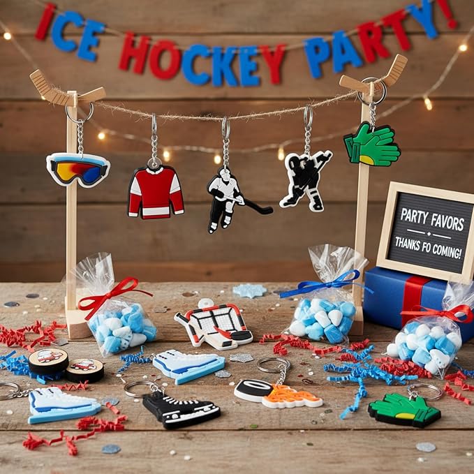 Batiyeer 72 Pack Ice Hockey Keychains Bulk Party Favors Sports Ball Key Chains - Image 7