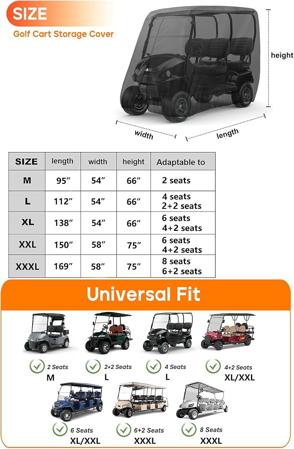 Golf Cart Cover 6 Passenger Heavy Duty, 420D Waterproof Golf Cart Covers - Image 2