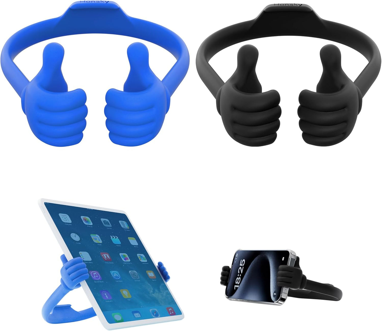 Honsky Thumbs Up 2 Pack Tablet Stand, Universal Holder for Desk, Lazy Display Stands, Stocking Stuffer Ideas, Cute Blue/Black